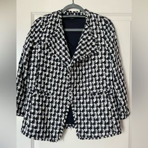Ann Taylor Open Blazer Navy Blue and White